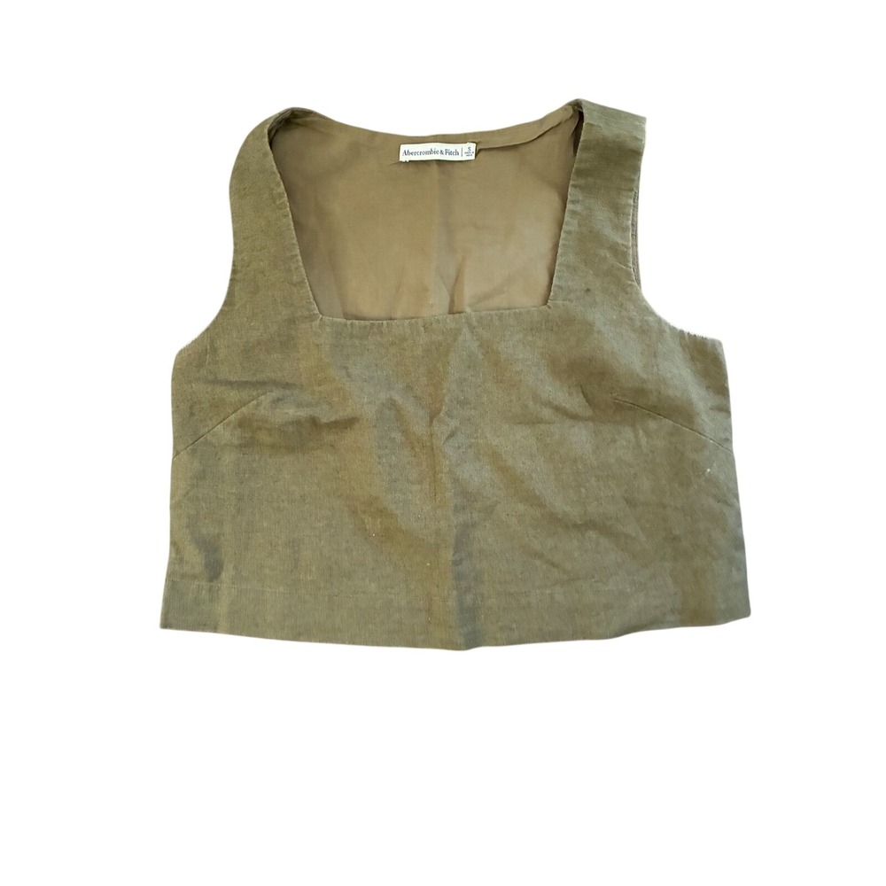 Abercrombie & Fitch Olive Green Linen Square Neck Cropped Tank Top Small